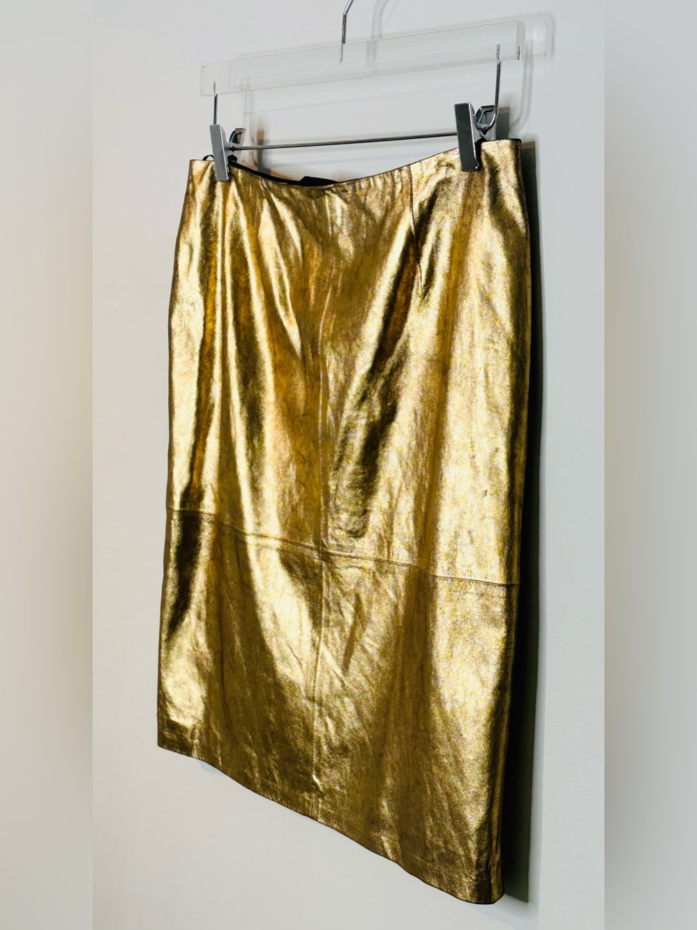 Doncaster Gold Metallic Leather Pencil Straight Skirt - Picture 4 of 10